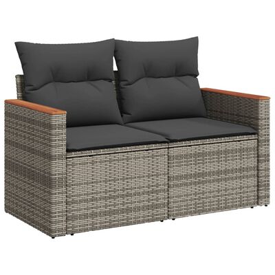 vidaXL 14-tlg. Garten-Sofagarnitur mit Kissen Grau Poly Rattan