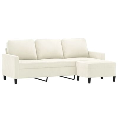 vidaXL 3-Sitzer-Sofa mit Hocker Creme 180 cm Samt