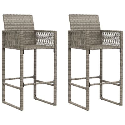 vidaXL Garten-Barhocker 2 Stk. Grau Poly Rattan