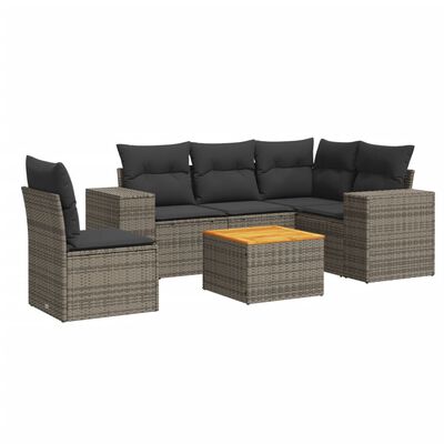 vidaXL 6-tlg. Garten-Sofagarnitur mit Kissen Grau Poly Rattan