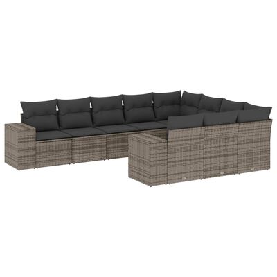 vidaXL 10-tlg. Garten-Sofagarnitur mit Kissen Grau Poly Rattan