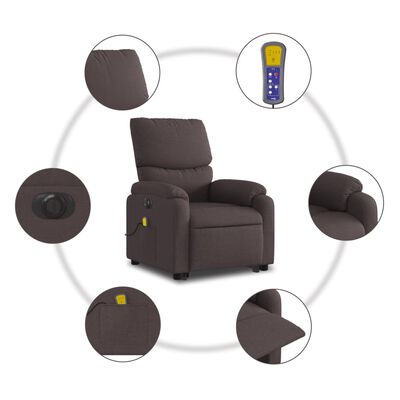 vidaXL Elektrischer Massagesessel mit Aufstehhilfe Dunkelbraun Stoff