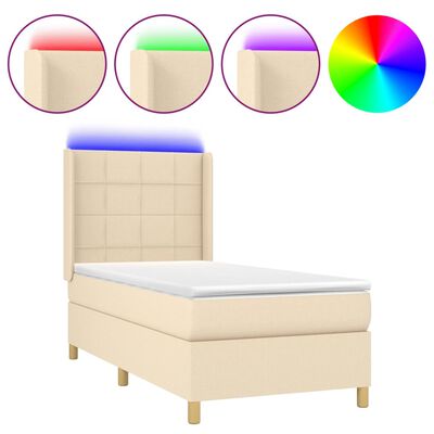 vidaXL Boxspringbett mit Matratze & LED Creme 80x200 cm Stoff