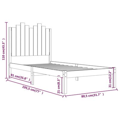 vidaXL Massivholzbett Schwarz Kiefer 75x190 cm