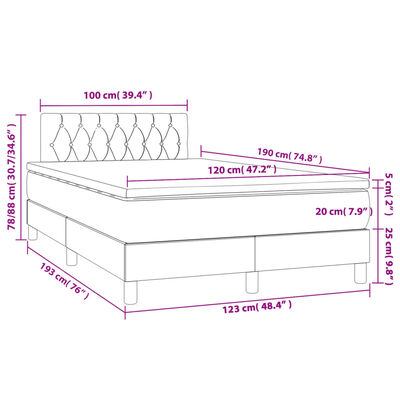 vidaXL Boxspringbett mit Matratze & LED Creme 120x190 cm Stoff