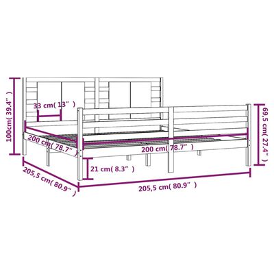 vidaXL Massivholzbett Honigbraun Kiefer 200x200 cm