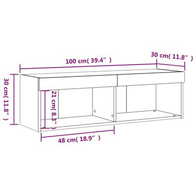 vidaXL TV-Schrank mit LED-Leuchten Braun Eichen-Optik 100x30x30 cm