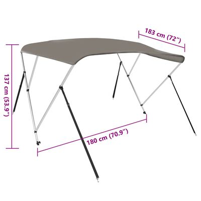 vidaXL 3-Bow Bimini-Top Grau 183x180x137 cm