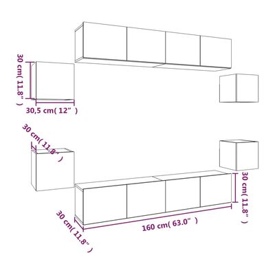 vidaXL 8-tlg. TV-Schrank-Set Braun Eichen-Optik Holzwerkstoff