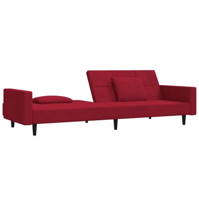 vidaXL Schlafsofa 2-Sitzer mit 2 Kissen Weinrot Samt