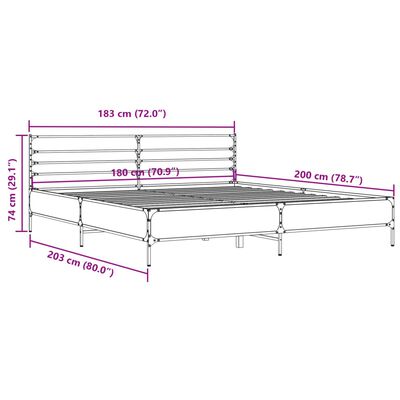 vidaXL Bettgestell Grau Sonoma 180x200 cm Holzwerkstoff und Metall