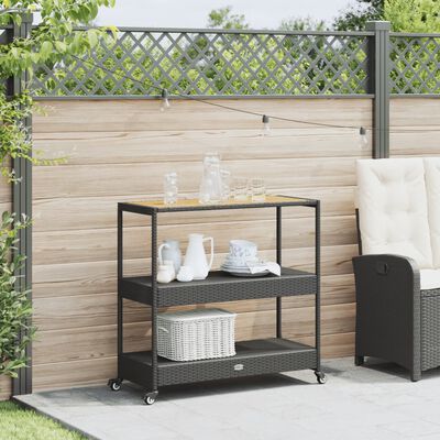 vidaXL Barwagen 3 Böden Schwarz Poly Rattan und Massivholz Akazie