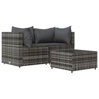 vidaXL 3-tlg. Garten-Lounge-Set mit Kissen Grau Poly Rattan