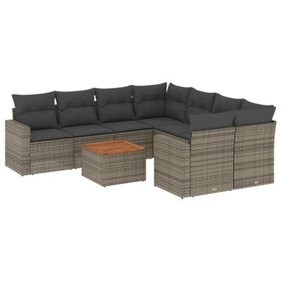 vidaXL 9-tlg. Garten-Sofagarnitur mit Kissen Grau Poly Rattan