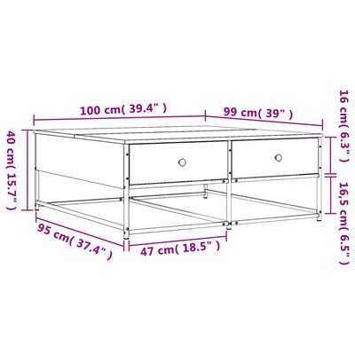 vidaXL Couchtisch Grau Sonoma 100x99x40 cm Holzwerkstoff