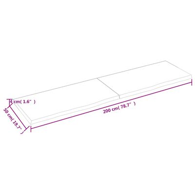 vidaXL Waschtischplatte 200x50x(2-4) cm Massivholz Unbehandelt