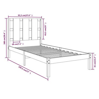 vidaXL Massivholzbett 90x190 cm