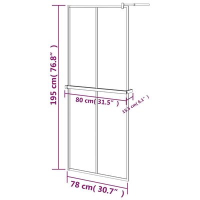 vidaXL Duschwand mit Ablage für Walk-In-Dusche Schwarz 80x195 cm ESG