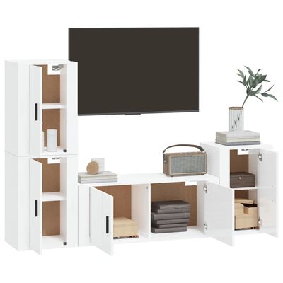 vidaXL 4-tlg. TV-Schrank-Set Hochglanz-Weiß Holzwerkstoff