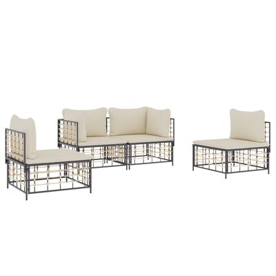 vidaXL 4-tlg. Garten-Lounge-Set mit Kissen Anthrazit Poly Rattan