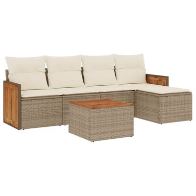 vidaXL 6-tlg. Garten-Sofagarnitur mit Kissen Beige Poly Rattan