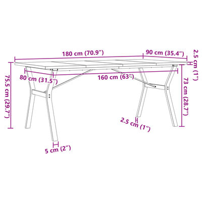 vidaXL Esstisch Y-Gestell 180x90x75,5 cm Massivholz Kiefer & Gusseisen