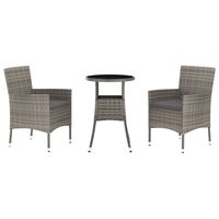 vidaXL 3-tlg. Garten-Bistro-Set mit Kissen Grau Poly Rattan