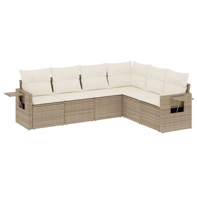 vidaXL 6-tlg. Garten-Sofagarnitur mit Kissen Beige Poly Rattan