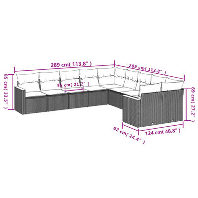 vidaXL 10-tlg. Garten-Sofagarnitur mit Kissen Schwarz Poly Rattan