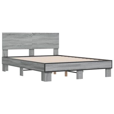 vidaXL Bettgestell Grau Sonoma 140x190 cm Holzwerkstoff und Metall