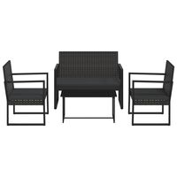 vidaXL 4-tlg. Garten-Lounge-Set mit Kissen Schwarz Poly Rattan