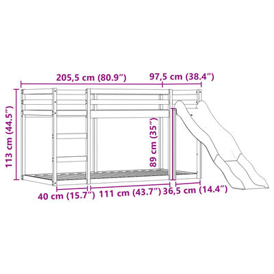 vidaXL Etagenbett mit Rutsche und Gardinen Blau 90x200 cm