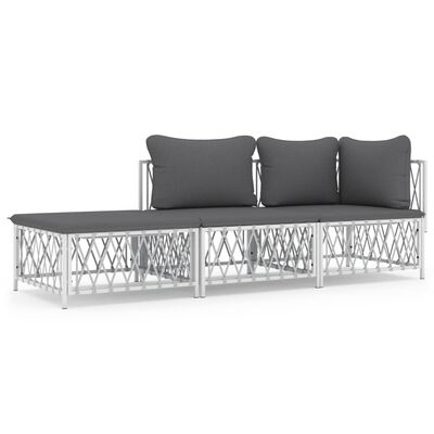 vidaXL 3-tlg. Garten-Lounge-Set mit Kissen Weiß Stahl