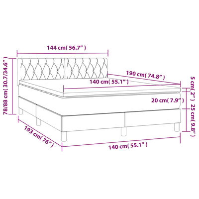 vidaXL Boxspringbett mit Matratze Hellgrau 140x190 cm Stoff