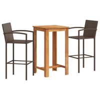 vidaXL 3-tlg. Gartenbar-Set Braun Massivholz Akazie und Poly Rattan