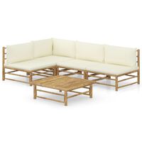 vidaXL 5-tlg. Garten-Lounge-Set mit Cremeweißen Kissen Bambus