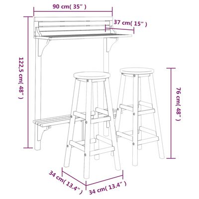 vidaXL 3-tlg. Balkonbar-Set Massivholz Akazie