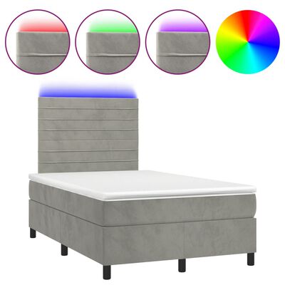 vidaXL Boxspringbett mit Matratze & LED Hellgrau 120x200 cm Samt