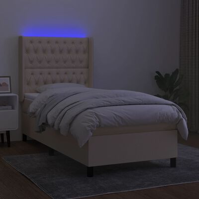 vidaXL Boxspringbett mit Matratze & LED Creme 90x190 cm Stoff