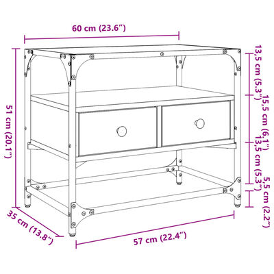 vidaXL TV-Schrank mit Glasplatte Grau Sonoma 60x35x51 cm Holzwerkstoff