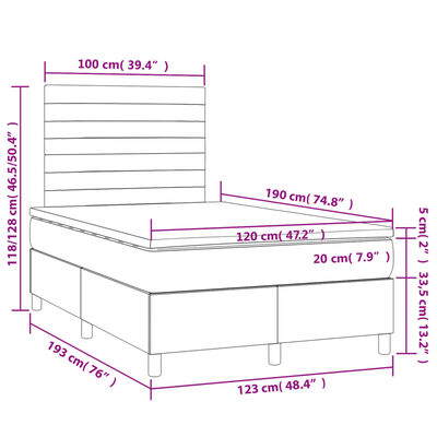 vidaXL Boxspringbett mit Matratze Dunkelblau 120x190 cm Samt