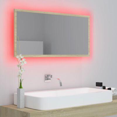 vidaXL LED-Badspiegel Sonoma-Eiche 90x8,5x37 cm Acryl