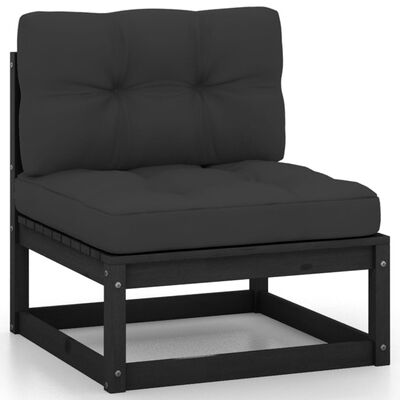 vidaXL 11-tlg. Garten-Lounge-Set mit Kissen Schwarz Kiefer Massivholz