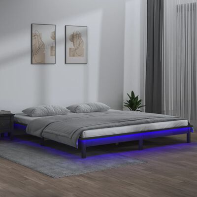 vidaXL Massivholzbett mit LEDs Grau 180x200 cm