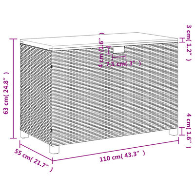 vidaXL Gartentruhe Grau 110x55x63 cm Poly Rattan Akazienholz