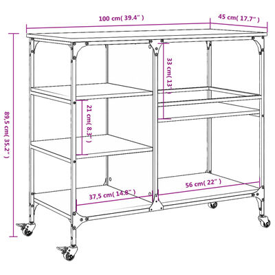 vidaXL Küchenwagen Braun Eichen-Optik 100x45x89,5 cm Holzwerkstoff