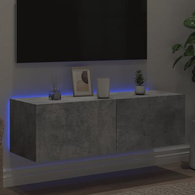 vidaXL TV-Wandschrank mit LED-Leuchten Betongrau 100x35x31 cm