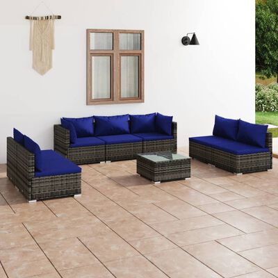 vidaXL 8-tlg. Garten-Lounge-Set mit Kissen Poly Rattan Grau