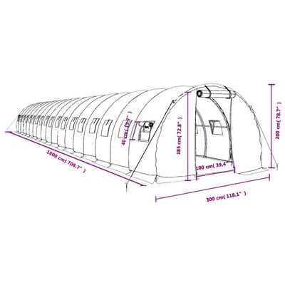 vidaXL Gewächshaus mit Stahlrahmen Grün 54 m² 18x3x2 m