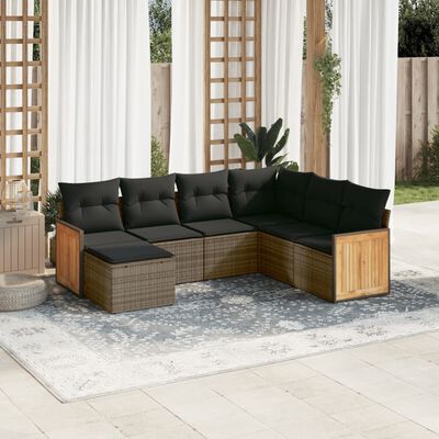 vidaXL 7-tlg. Garten-Sofagarnitur mit Kissen Grau Poly Rattan